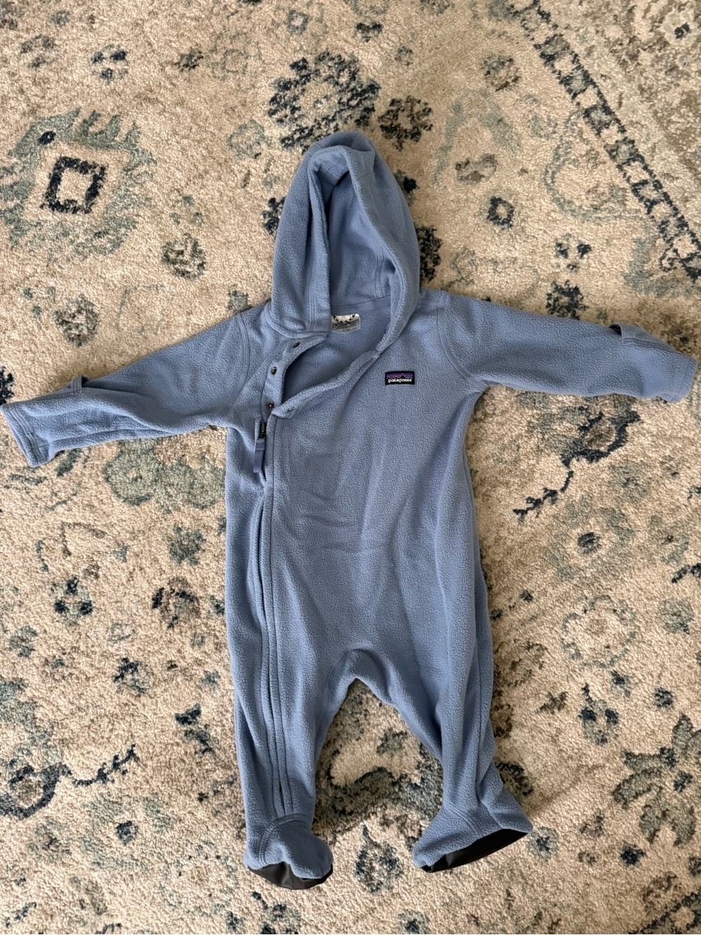 Patagonia Light Blue Hooded Fleece Footed One-Piece